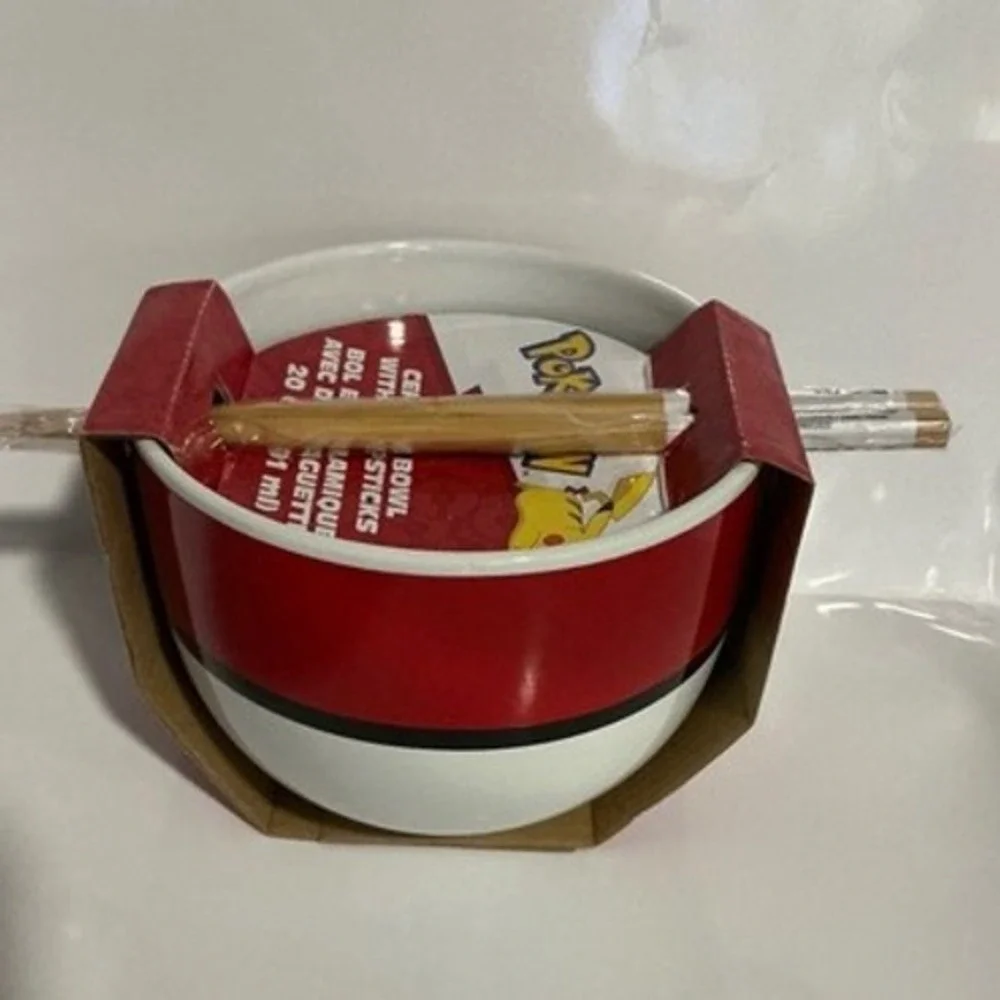 Pokemon‎ Ceramic Ramen Bowl with Chopsticks Pokeball Officially Licensed Red